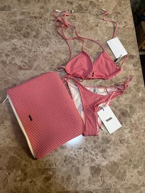 triangl swimwear Red Gingham Triangle Bikini Set with Pouch